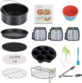 img 4 attached to 🔥 13PCS Air Fryer Accessories for Phillips, Nuwave, Gowise, Gourmia, Ninja, Dash Air Fryers - Fits 3.2-4.0-5.8QT Models. Includes 7 Inch Cake Pan, Pizza Pan, Silicone Baking Cups, Skewer Rack, and Parchment Paper