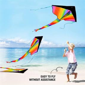 img 1 attached to XXXLarge Rainbow Kite: Enhanced 80m String, Safety Certified - Easy Flying, Giant 51-inch Wingspan for Kids and Adults