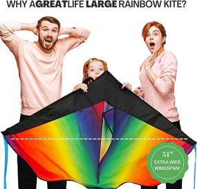 img 3 attached to XXXLarge Rainbow Kite: Enhanced 80m String, Safety Certified - Easy Flying, Giant 51-inch Wingspan for Kids and Adults