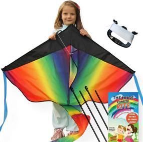 img 4 attached to XXXLarge Rainbow Kite: Enhanced 80m String, Safety Certified - Easy Flying, Giant 51-inch Wingspan for Kids and Adults