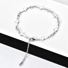 img 2 attached to 👧 Women's Girls' Adjustable Bracelet with Sideways Cross, Platinum Plated - Jingran