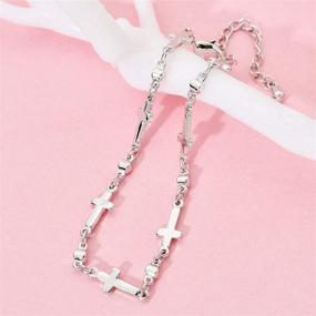 img 3 attached to 👧 Women's Girls' Adjustable Bracelet with Sideways Cross, Platinum Plated - Jingran