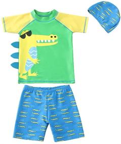 img 4 attached to Cartoon Sun Protection Swimwear Bathing Suit: Toddler Baby Boys 2-Piece Rash Guard Swimsuits for Kids