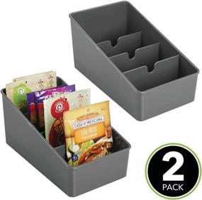 img 3 attached to 🗄️ mDesign Plastic Food Packet Organizer Bin Caddy - Kitchen Storage Station for Pantry, Cabinet, Countertop - Ideal for Spice Pouches, Dressing Mix, Hot Chocolate, Tea, Sugar Packets - Set of 2 - Charcoal Gray