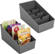 🗄️ mdesign plastic food packet organizer bin caddy - kitchen storage station for pantry, cabinet, countertop - ideal for spice pouches, dressing mix, hot chocolate, tea, sugar packets - set of 2 - charcoal gray логотип