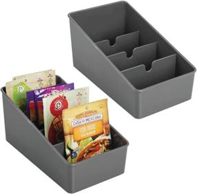 img 4 attached to 🗄️ mDesign Plastic Food Packet Organizer Bin Caddy - Kitchen Storage Station for Pantry, Cabinet, Countertop - Ideal for Spice Pouches, Dressing Mix, Hot Chocolate, Tea, Sugar Packets - Set of 2 - Charcoal Gray