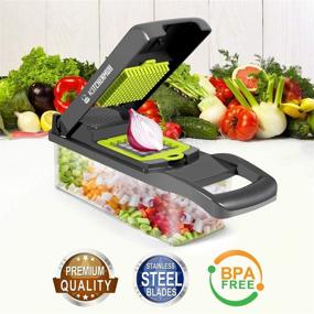 img 3 attached to 🥦 Grey+White Manual Vegetable Chopper Slicer Dicer, 12 in 1 Cutter with Container - Onion Chopper, Mandolin Chopper for Pro Slicing & Dicing