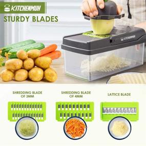 img 1 attached to 🥦 Grey+White Manual Vegetable Chopper Slicer Dicer, 12 in 1 Cutter with Container - Onion Chopper, Mandolin Chopper for Pro Slicing & Dicing