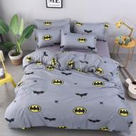 🦇 printed cartoon pattern bat duvet cover set with 1 duvet cover, 2 pillow covers, and 1 flat sheet for teens boys girls - bat bedding set (no comforter included) logo