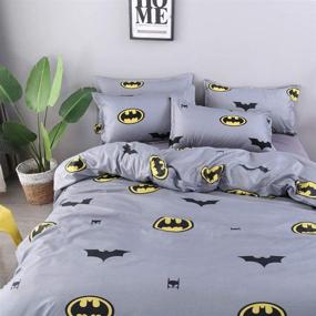 img 2 attached to 🦇 Printed Cartoon Pattern Bat Duvet Cover Set with 1 Duvet Cover, 2 Pillow Covers, and 1 Flat Sheet for Teens Boys Girls - Bat Bedding Set (No Comforter Included)