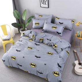 img 3 attached to 🦇 Printed Cartoon Pattern Bat Duvet Cover Set with 1 Duvet Cover, 2 Pillow Covers, and 1 Flat Sheet for Teens Boys Girls - Bat Bedding Set (No Comforter Included)