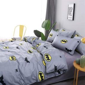 img 1 attached to 🦇 Printed Cartoon Pattern Bat Duvet Cover Set with 1 Duvet Cover, 2 Pillow Covers, and 1 Flat Sheet for Teens Boys Girls - Bat Bedding Set (No Comforter Included)