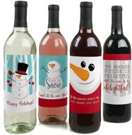 snowman holiday and christmas wine bottle label stickers - set of 4 - party decorations for women and men - let it snow логотип