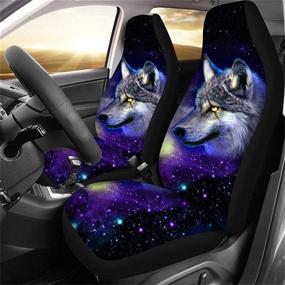 img 4 attached to 🐺 Galaxy Wolf Purple Animal Print Car Seat Covers for Front Seats - Stylish Design to Protect Your Vehicle