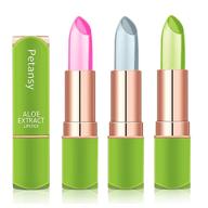 petansy 3 packs aloe vera lipstick – long lasting moisturizing lip balm with nutrients, magic temperature color change lip gloss set(a) logo