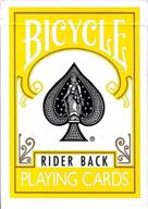 bicycle yellow rider back playing logo