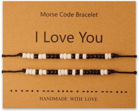 img 4 attached to 📿 Jewanfix Morse Code Bracelet Pinky Promise Matching Distance Bracelets Handmade Bead Adjustable String Friendship Bracelet for Women - Set of 2