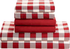 img 3 attached to 🛏️ Nestl Printed Twin Sheet Set - Ultra-Soft Deep Pocket Bed Sheets - Complete 4 Piece Bundle - Shrink & Fade Resistant - Checker Red, Twin Size