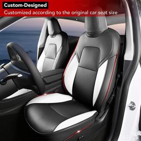 img 3 attached to 🔘 Premium Custom Fit Tesla Model Y Seat Cover - Black and White Leather Car Seat Cushion Protector for 2020-2021 Model Y