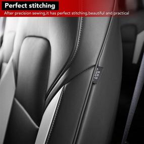 img 2 attached to 🔘 Premium Custom Fit Tesla Model Y Seat Cover - Black and White Leather Car Seat Cushion Protector for 2020-2021 Model Y