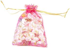 img 1 attached to 🎀 Hot Pink EDENKISS Eyelash Gold Drawstring Organza Jewelry Pouch Bags 5X7