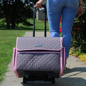 img 3 attached to 🧵 Mary Deluxe Sewing Machine Storage Case - Pink & Grey Rolling Trolley Bag with Wheels for Brother, Singer & Most Machines - Tote Organizer for Accessories