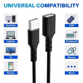 img 3 attached to 3-Pack USB 2.0 Type A Male to A Female Extension Cable (4 Feet) with 5 Velcro Ties – Durable SR Design – Compatible with Printer, Keyboard, Mouse, Flash Drive, Hard Drive, and More