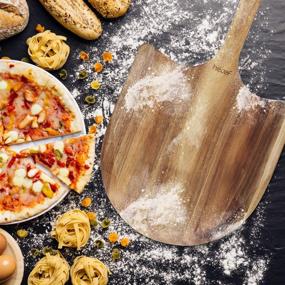 img 3 attached to 🍕 Hecef Acacia Wood Pizza Board Set: Long Handle Pizza Peel, Cutter & Large Serving Board for Homemade Pizza, Cheese, Fruits & Cake - 12 Inch