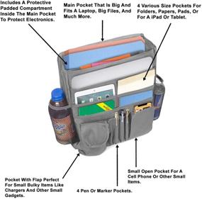 img 3 attached to 🚗 Эффективная серая органайзер для переднего сиденья: сумка для хранения на спинке сиденья для папок, принадлежностей и аксессуаров для путешествий с несколькими карманами, закрывающимся клапаном и плечевым ремнем - мобильная офисная сумка