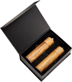 img 1 attached to 🧂 Enhance Your Culinary Experience with Miller & Max Wooden Salt and Pepper Grinder Set - Acacia Mills, 8 inches Adjustable Grinders