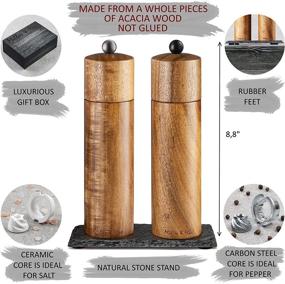 img 2 attached to 🧂 Enhance Your Culinary Experience with Miller & Max Wooden Salt and Pepper Grinder Set - Acacia Mills, 8 inches Adjustable Grinders