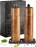 🧂 enhance your culinary experience with miller & max wooden salt and pepper grinder set - acacia mills, 8 inches adjustable grinders logo