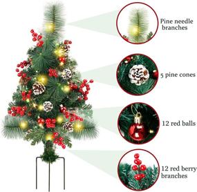 img 2 attached to FORUP Set of 2 30 Inch Pre-Lit Pathway Christmas Trees: Outdoor Decorations for Porch, Driveway, Yard, Garden with 60 LED Lights, Red Berries, Pine Cones, and Red Ball Ornaments