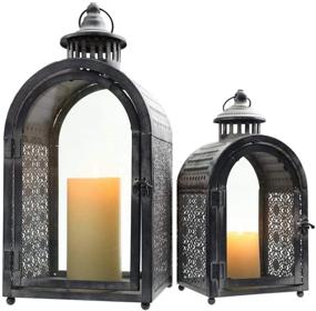 img 2 attached to JHY DESIGN Set of 2 Antique Grey Decorative Lanterns: Elegant Metal Candle Lanterns for Indoor & Outdoor Events, Parties, and Weddings - Vintage Style Hanging Lanterns