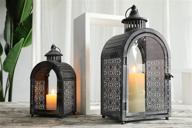 jhy design set of 2 antique grey decorative lanterns: elegant metal candle lanterns for indoor & outdoor events, parties, and weddings - vintage style hanging lanterns логотип