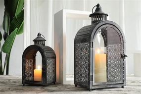 img 3 attached to JHY DESIGN Set of 2 Antique Grey Decorative Lanterns: Elegant Metal Candle Lanterns for Indoor & Outdoor Events, Parties, and Weddings - Vintage Style Hanging Lanterns