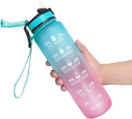 💪 32oz motivational fitness sports water bottle with time marker & straw | bpa free & leakproof tritan portable durable water jug | ideal for fitness, gym, and outdoor sports | includes bottle & straw brush логотип