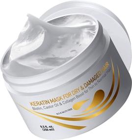 img 4 attached to 🌟 Keratin Hair Mask Deep Conditioner with Biotin Protein, Castor Oil Repair - for Dry, Damaged, Color Treated, Curly or Straight, Thin or Fine Hair - Vitamin Enriched Conditioning Treatment