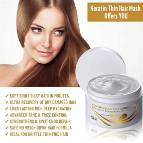 img 1 attached to 🌟 Keratin Hair Mask Deep Conditioner with Biotin Protein, Castor Oil Repair - for Dry, Damaged, Color Treated, Curly or Straight, Thin or Fine Hair - Vitamin Enriched Conditioning Treatment