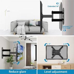 img 2 attached to 📺 Full Motion TV Wall Mount Bracket with Articulating Arms, Swivel, Tilt, Extension, and Rotation for 28-60 Inch LED LCD Flat & Curved Screen TVs - Max VESA 400x400mm, 80 lbs Capacity