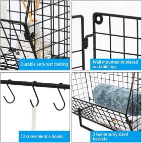 img 2 attached to 3-Piece Wall-Mounted Metal Wire Basket Towel Rack Set for Bathroom, Kitchen, Magazine, Mail, and Fruit Organization with Bath Towel Bar