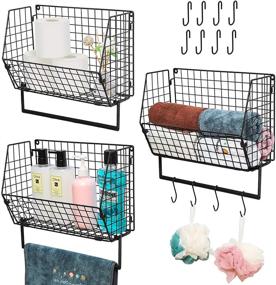 img 4 attached to 3-Piece Wall-Mounted Metal Wire Basket Towel Rack Set for Bathroom, Kitchen, Magazine, Mail, and Fruit Organization with Bath Towel Bar