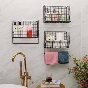 img 3 attached to 3-Piece Wall-Mounted Metal Wire Basket Towel Rack Set for Bathroom, Kitchen, Magazine, Mail, and Fruit Organization with Bath Towel Bar