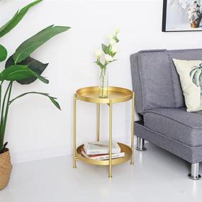 img 1 attached to 🍃 Modern Golden Accent Coffee Table: MBOOYOME Metal Round Snack Table with Tray - Ideal for Small Spaces, Living Room, Bedroom & Indoors