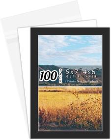 img 4 attached to 🖼️ 100-Pack of 5x7 Black Picture Mats with White Core Bevel Cut - Perfect for 4x6 Photos + Backing Boards + Protective Bags