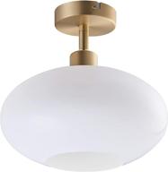 semi flush mount ceiling light - archaeology design, modern opaline glass shade with brass metal base layer - ideal flush mount light fixture for dining room, bedroom, cafe, bar, hallway, passway logo