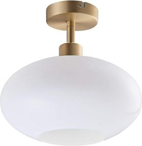 img 2 attached to Semi Flush Mount Ceiling Light - Archaeology Design, Modern Opaline Glass Shade with Brass Metal Base Layer - Ideal Flush Mount Light Fixture for Dining Room, Bedroom, Cafe, Bar, Hallway, Passway