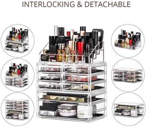 img 3 attached to 💄 DreamGenius 3-Piece Acrylic Makeup Organizer: 8-Drawer Cosmetic Display Cases for Jewelry, Lipstick, and Brushes - Stackable Storage for Dresser and Bathroom Countertop