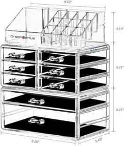 img 1 attached to 💄 DreamGenius 3-Piece Acrylic Makeup Organizer: 8-Drawer Cosmetic Display Cases for Jewelry, Lipstick, and Brushes - Stackable Storage for Dresser and Bathroom Countertop