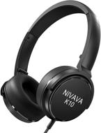 🎧 nivava k10 kids headphones wired foldable lightweight adjustable on ear headset with 3.5mm jack for cellphones, computers, kindles, airplanes - black logo
